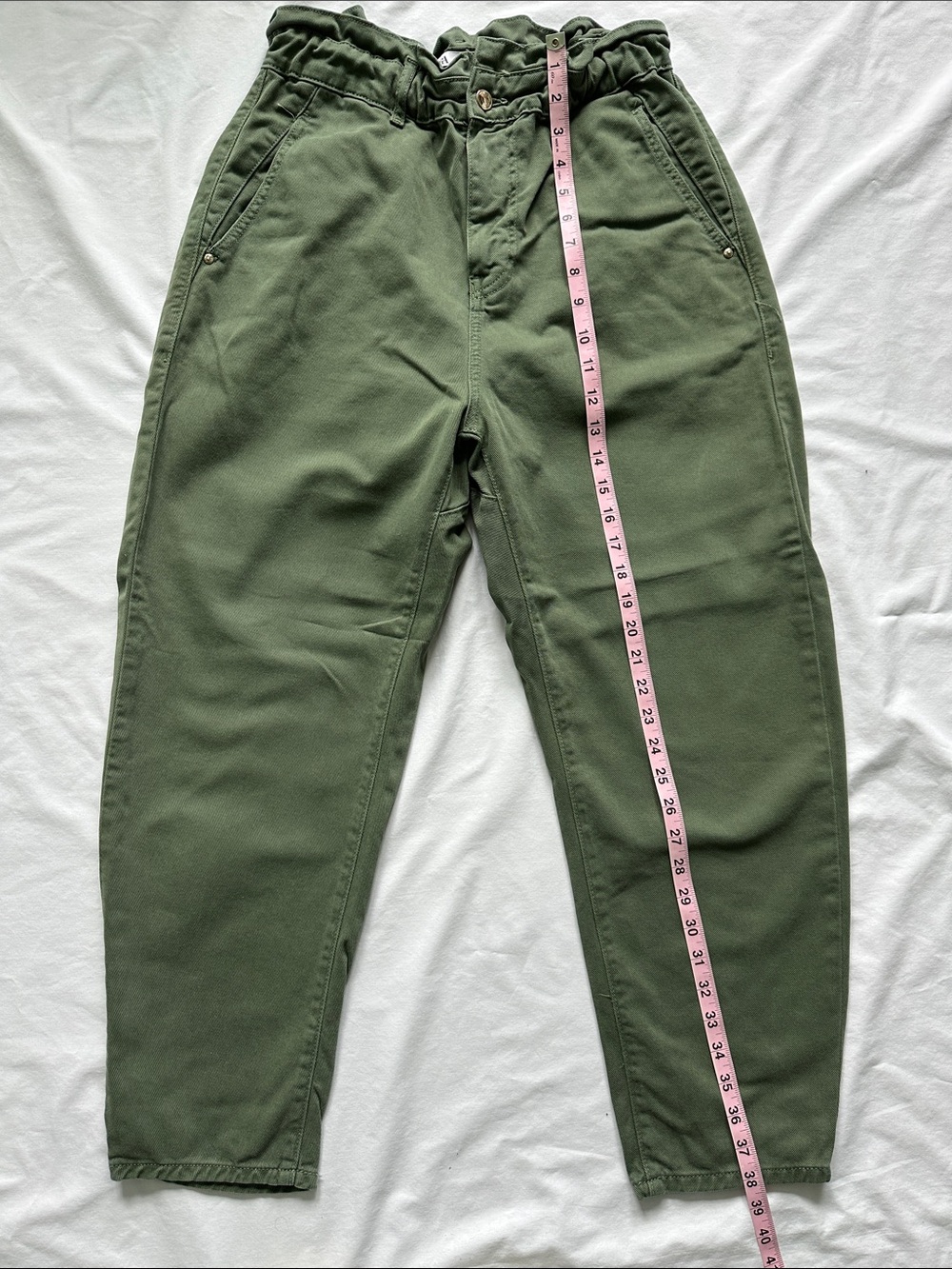 Zara Green Paperbag Waist Tapered Pants - Picture 2 of 9